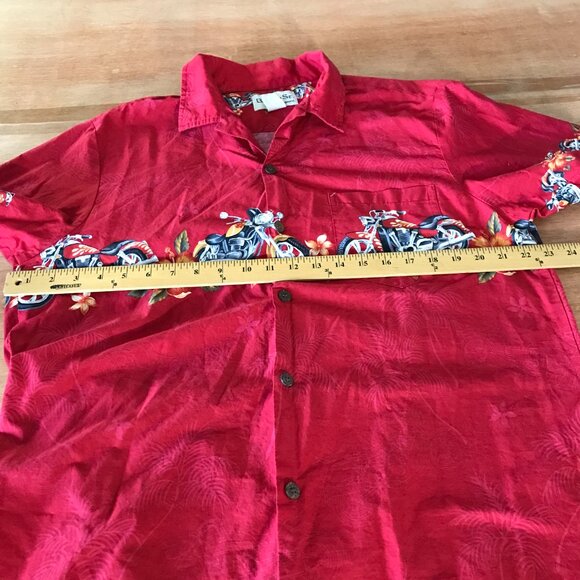 Bishop Street Shirt Men L Red Motorcycle Floral Button Up Pocket Short Sleeve - Picture 7 of 11